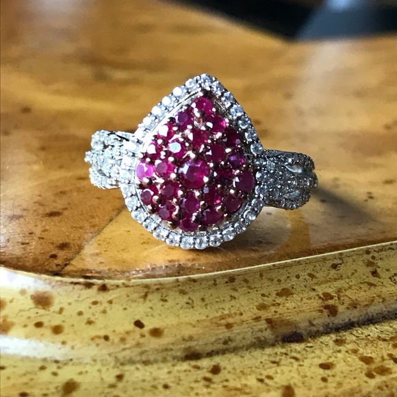 Natural Ruby Sterling Silver Teardrop Ring - Picture 1 of 9
